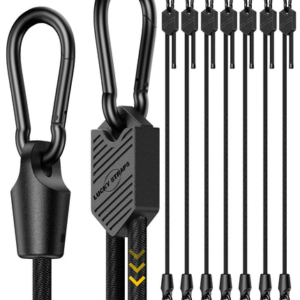 8 Pcs 48 Inch Adjustable Carabiner Bungee Cords with Hooks, Easy to Adjust from 7" to 48", Black Bungee Straps with UV-Resistance & Superior Elasticity for Cargo, Bike, Luggage, Carts, Truck, etc