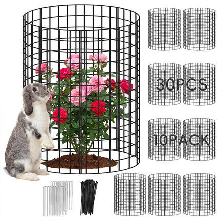 10 Packs Plant Protectors from Animals, 30Pcs 12"x 16" Large Metal Wire Mesh Garden Plant Cages for Outdoor Gardening, Chicken Wire Cloche Plant Cages for Rabbits with Zip Ties & Stakes(Black)