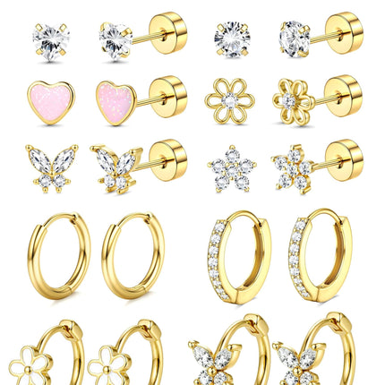 Hypoallergenic Flat Back Earrings for Women Girls Teen Kids Toddler Gold