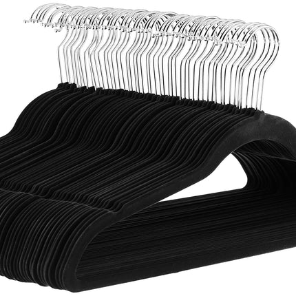 Amazon Basics Slim Velvet Non-Slip Space Saving Suit Clothes Hangers, Closet Organizer, Black, 50-Pack