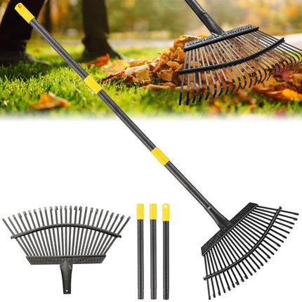 Rake, Garden Rake for Leaves, Heavy Duty Metal Leaf Rakes with 37-65 inch Adjustable Steel Handle, 25 Tines 18" Wide Rake Garden Tools for Lawns Yard Flower Bed Grass Mulch Shrub Camping Gardening
