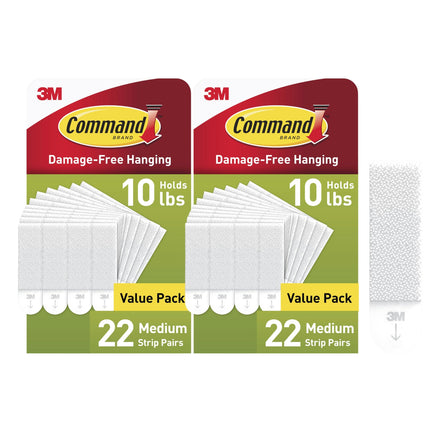 Command Medium Picture Hanging Strips, 44 Pairs, Damage-Free Picture Hangers, Holds 10 lb with 4 Pairs, White