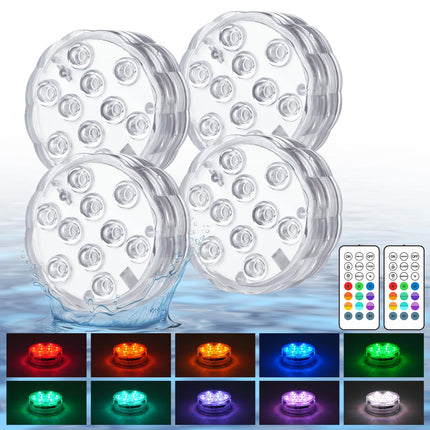 Creatrek Pool Lights with Remote, 10 Color Changing Pool Lights for Above Ground Pools, Battery Operated Submersible LED Lights for Pond, Bathtub, Hot Tub, Party, 4 Pack