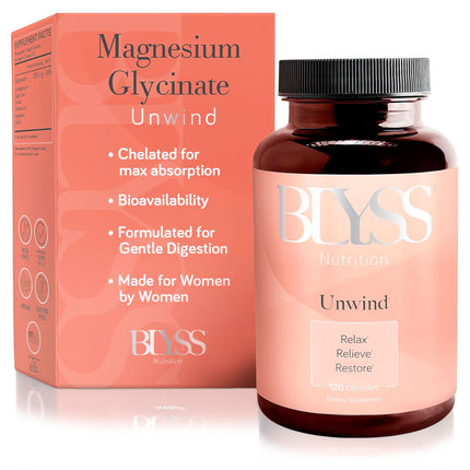 BLYSS Nutrition Magnesium Bisglycinate Capsules for Women - 200mg Chelated Glycinate Magnesium Supplement - Natural Supplements to Support Sleep, Mood Support & Muscle Cramps - 120 ct
