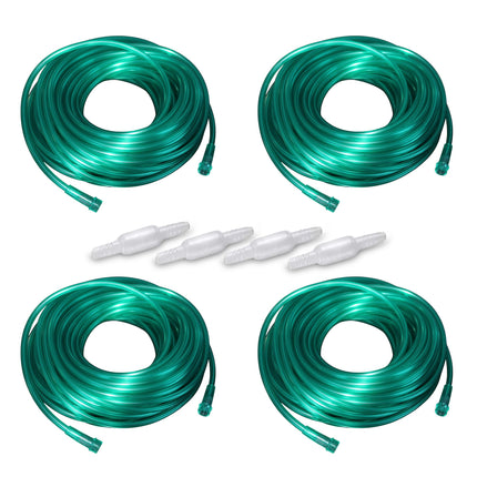 Bistras Oxygen Tubing 50FT Green Crush Resistant Non Kinking for Cannula Nasal Tubing and Oxygen Concentrator with Standard End Connectors, Swivel Connectors Included (4 pk)