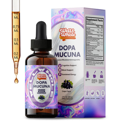 Well&Whole Gentle Dopamine Supplements, Mucuna Pruriens with L-Tyrosine, Daily Energy & Focus, Ashwagandha Extract, Rhodiola Rosea, Alcohol-Free, Sugar-Free, 60 mL
