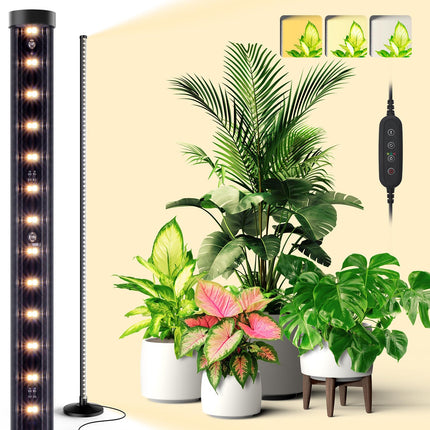 Bstrip Standing Grow Light for Indoor Plants, Vertical Grow Light with 3 Light Modes, Wide Illumination and Dimmable, T10 Full Spectrum Grow Lights, 16in-65in Adjustable Height & Auto Timer