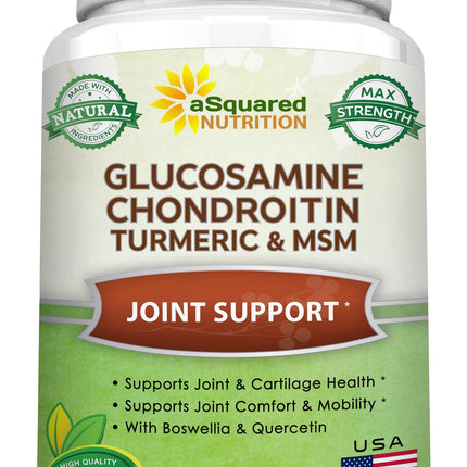 aSquared Nutrition Glucosamine Chondroitin Turmeric MSM Boswellia - 120 Capsules - Joint Support Supplement - Joint Support Relief Pills for Health - Natural Supplement for Back, Knee & Hands