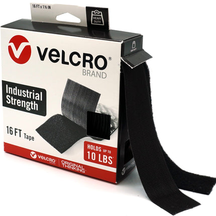 VELCRO Brand Heavy Duty Tape, Black, 1-1/2in x 16ft Roll, Holds 10 lbs