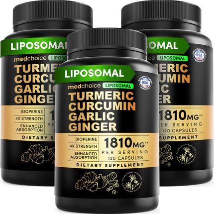Liposomal Turmeric - High-Absorption Curcumin Supplements, Non-GMO Blend for Digestive Comfort & Daily Support - Organic Turmeric Supplement with Black Pepper (120ct, Pack of 3)