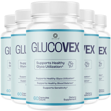 (5 Pack) Glucovex Supplement Capsules - Official Glucovex Support Premium Pills Advanced Formula With All Natural Ingredients, Maximum Strength for Wellness & Overall Health, 300 Capsules for 5 Months