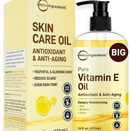 Micro Ingredients Bulk Size Pure Vitamin E Oil 40,000 IU, 16oz – Deep Moisturizing Skin, Face & Hair Oil for Dry Skin, Scars & Stretch Marks* – Fragrance-Free, Non-GMO, Cruelty-Free