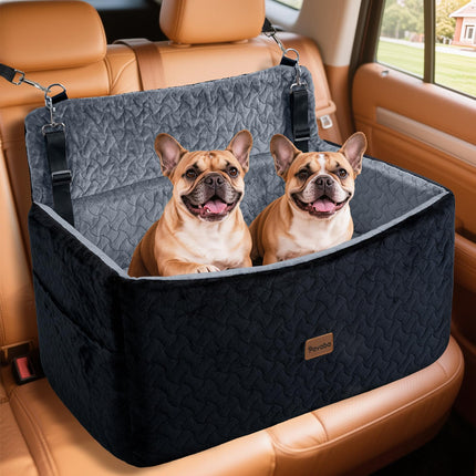 Pavaba Dog Car Seat for Large Medium Dogs up to 60 lbs – Elevated Dog Booster Seat for Cars with Extra-Safe 14in High Front, Memory Foam Cushion, Washable Cover, Backseat Pet Car Bed (Black/Grey)