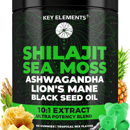 Organic Shilajit Gummies with Sea Moss Gummies - Shilajit Supplement for Immune Support - Pure Himalayan Shilajit and Ashwagandha with Sea Moss and Shilajit, Lion’s Mane Extract and Black Seed Oil