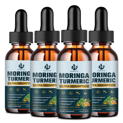 (4 Pack) Organic Moringa Leaf Extract Liquid Drops for Women and Men - Energy, Antioxidant, Skin, Immune Support, Pure Moringa Leaf Extract with Turmeric, Boswellia, Vegan, Sugar-Free, 1 Fl Oz