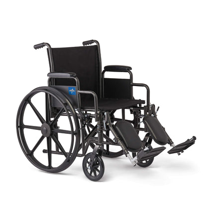 Medline Durable Steel Wheelchair for Elderly and Disabled, Flip-Back Desk-Length Arms, Elevated Leg Rests, 20-Inch Wide Seat, 300-Ib weight capacity, Black