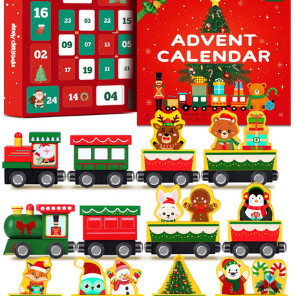 Toddler Advent Calendar 2026, 24pcs Magnetic Wooden Animal Train Set Christmas Advent Calendar 2026 for Kids, Countdown Calendar Gifts Montessori Train Stocking Stuffer for Toddlers, Boys and Girls