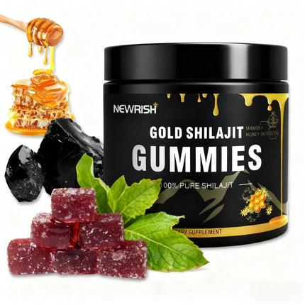 Newrish Shilajit Gummies Manuka Honey Lemon Flavor Himalayan shilajit No Added Sugar Ashwagandha, Gokshura| Fulvic Acid & 85+ Trace Minerals for Men, Women I Non-GMO 100% Natural & Organic I 30 Gummy