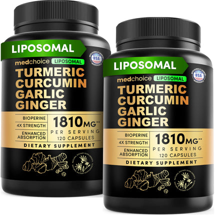 Liposomal Turmeric - High-Absorption Curcumin Supplements, Non-GMO Blend for Digestive Comfort & Daily Support - Organic Turmeric Supplement with Black Pepper (120ct, Pack of 2)