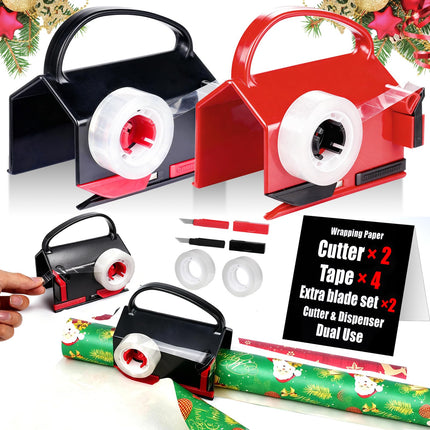 2-in-1 Wrapping Paper Cutter & Tape Dispenser, with 4 Tapes & 2 Blades ﻿ ﻿