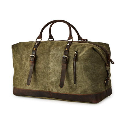 BRASS TACKS Leathercraft Oversized Canvas Genuine Leather Trim Travel Tote Duffel Shoulder Weekend Bag Weekender Overnight Carryon Handbag