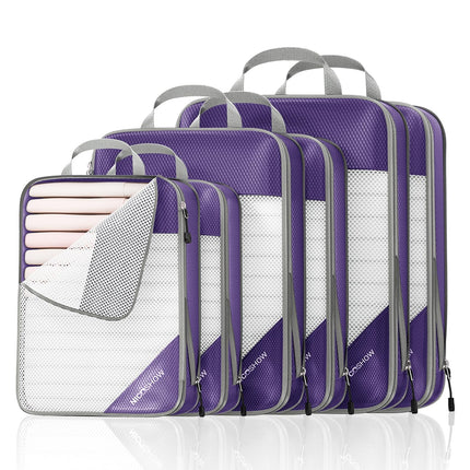 NICOSHOW Compression Packing Cubes 6 Set, Compressible Space-Saving Packing Cubes for Travel - Compression Bags, Luggage Organizer, Travel Essentials for Women, Purple