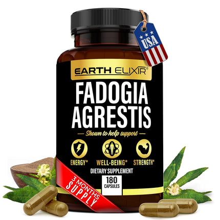 Earth Elixir Fadogia Agrestis Supplement 900mg (180 Capsules) - Made in USA - 3 Month Supply - 3rd Party Tested - Fadogia Agrestis Extract -Max Purity – 100% Pure – Fadogia Agrestis Capsules