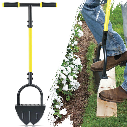 Jardineer Edger Lawn Tool Manual, Manual Half Moon Edger with Double V-Shaped Serrated Edge Blade and Wider Handle, Edging Tool for Landscaping, Sidewalks, Lawn Border, Flower Bed and Yard