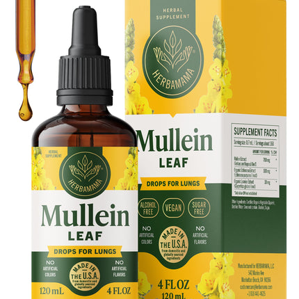HERBAMAMA Mullein Drops for Lungs - Vegan Lung Cleanse with Mullein Leaf Extract, Echinacea Tincture & Licorice - Non-GMO, Alcohol & Sugar-Free Respiratory Support Supplement - 56-Day Supply