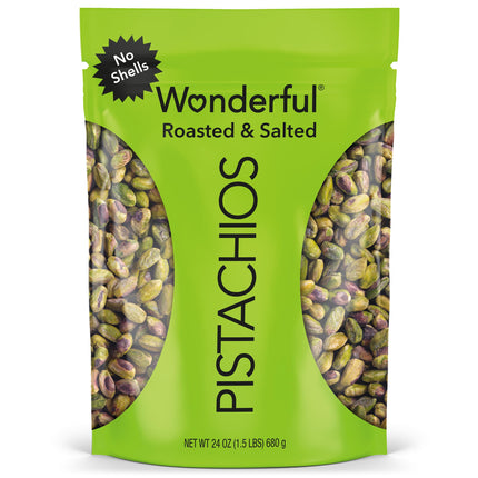 Wonderful Pistachios No Shells, Roasted & Salted Nuts, 24 Ounce Bag
