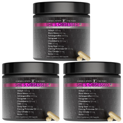 Formulation Factory She's Obsessed: 10-in-1 Hormone Balance Maximizer with Shilajit, Maca, Ashwagandha, DIM, Dong Quai, Zinc & More for Vitality & Balance 360 Count (Pack of 3)