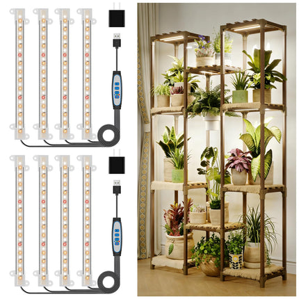 Kullsinss 8 inches LED Grow Light Strips, Full Spectrum Grow Lights for Indoor Plants with 6/12/16H Timer, 5 Dimmable Levels, Plant Light for Seedling Succulent, Ideal for Plant Shelf (4 Strips*2pcs)