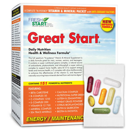 Great Start All-in-One Daily Vitamin Pack - Essential Nutrition - Vitamins C, D3, K2, B-Complex, Zinc, Trace Minerals, Super Greens & Marine Collagen - 30 Day Supply