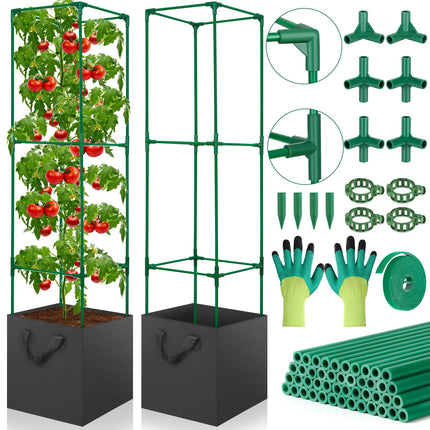 2 Pack Tomato Cages for Garden, 49 Inch Tall Tomato Cage with 7 Gallon Planter Bags, Plant Support Trellis Frames for Garden Cucumber Vegetables Plants Climbing Outdoor Indoor