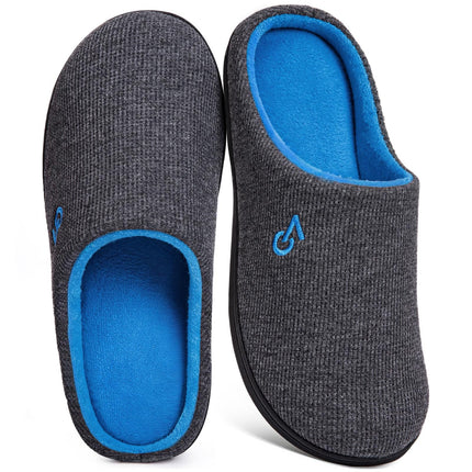 VeraCosy Men's Two-Tone Cozy House Slippers Dark Gray/Blue, 11-12 US