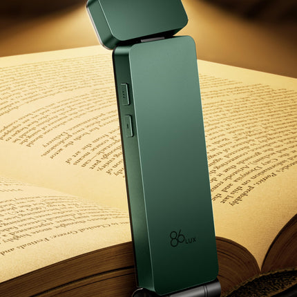 86lux Book Light, Rechargeable Clip-On LED Reading Light for Bed & Night Use - 3 Color Temperatures with Stepless Dimming, Ultralight Bookmark Design for Kids, Book Lovers, Green