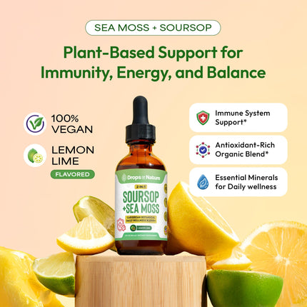 Soursop with Sea Moss Liquid Supplement – More Concentrated Than Sea Moss Gel – Easily Mix with Drinks – Soursop Bitters Liquid Drops for Hydration and Immune Support (Lemon Lime, 60mL)