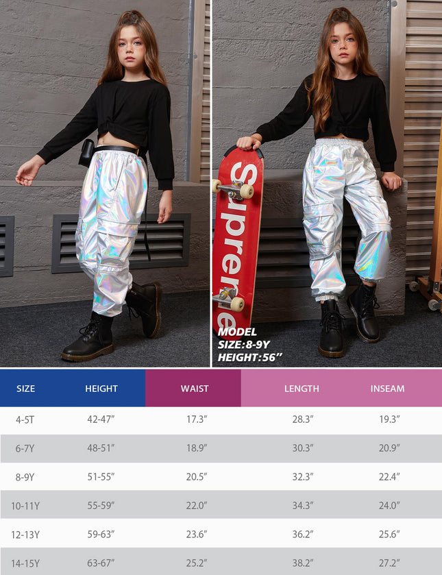 Perfashion Cargo Pants Women Silver Metallic Neon Parachute for Women 70S 80S Hip Hop Dance Steampunk Size M