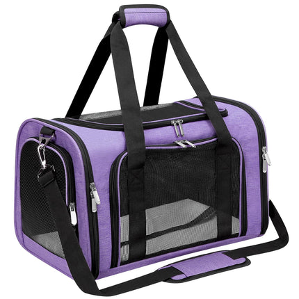 Soft-Sided Cat/Dog/Pet Carrier, Collapsible Pets Travel Carriers for Big Cats/Small Dogs with Shoulder Strap & Removable Mat, Mesh Puppy Carry Bag, Up to 16 Lbs, TSA Airline Approved(Purple)