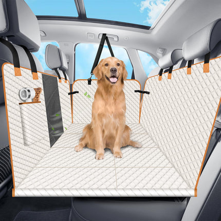 Lekespring Dog Car Seat Cover for Back Seat, Hard Bottom Holds 420lbs Dog Hammock for Cars SUVs Trucks, Easy to Clean, Waterproof Scratch-Proof Nonslip Backseat Extender for Dogs 4 Panels