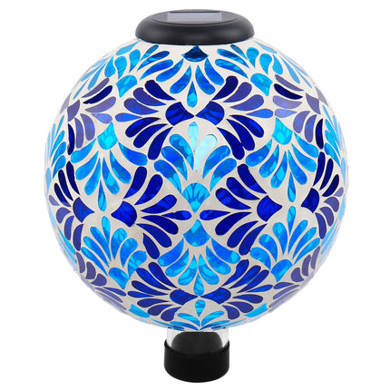 SAVENNA Mosaic Solar Gazing Ball 10 Inch, Glass Garden Globe with Auto On/Off for Yard, Lawn & Outdoor Decor, Blue Mosaic