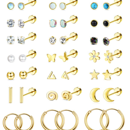21 Paris Stainless Surgical Steel Flat Back Earrings Hypoallergenic Gold