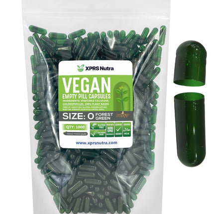 XPRS Nutra Size 0 Empty Capsules - 1000 Count Empty Vegan Capsules - Vegetarian Pills for DIY Vegetable Capsule Filling - Veggie Pill Caps (Forest Green)