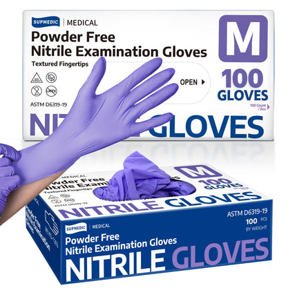 Supmedic Medical Soft Max Nitrile Exam Gloves, Powder-Free Violet 100 (M)