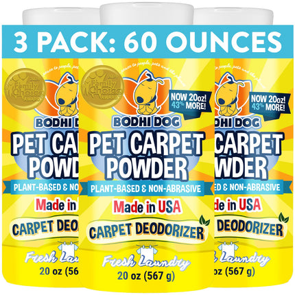 Bodhi Dog Natural Carpet Deodorizer Powder - Dry Pet Smell Eliminator & Urine Odor Remover - Loosens Fur & Dirt - Plant-Based Room Freshener for Vacuuming Home with Pets - Fresh Laundry (Pack of 3)