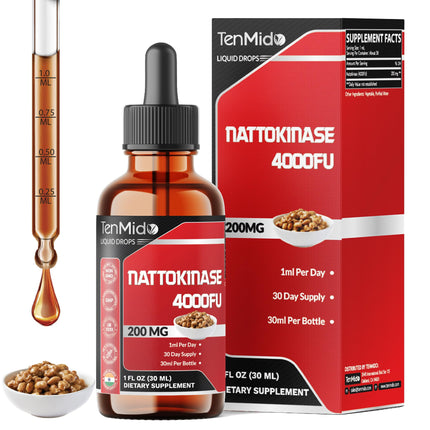 Tenmido Nattokinase Supplement Liquid Drops | Nattokinase 4000 FU | High Absorption | Alcohol-Free | Vegan, Non-GMO | 30ml 1Fl Oz