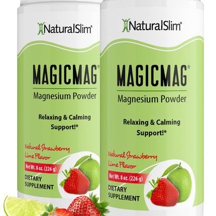 NaturalSlim Magicmag Pure Magnesium Citrate Powder – Stress, Constipation, Muscle, and Heart Support | Natural Strawberry & Lime Flavored Magnesium Supplement - 8oz Drink Mix (2 Pack)