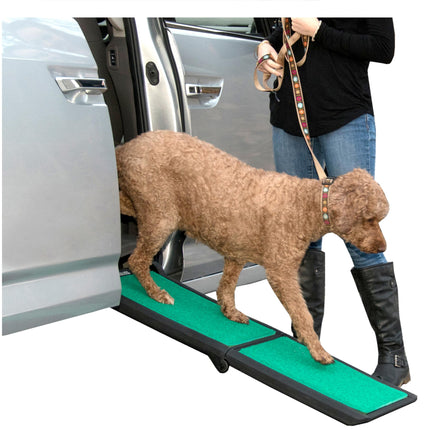 Pet Gear SupertraX Ramps for Dogs and Cats, Maximum Traction Surface, Portable/Easy-Fold (No Tools Required), Built in Handle for Travel, 5 Models, 42" L X 16" W, Supports 150 lbs, Black/Green