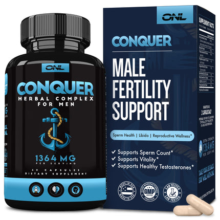 Conquer Semen Volume Booster - Male Enhancing Supplement & Libido Booster - Male Fertility Supplements for Sperm Health & Testosterone Booster for Men - Maca Root, Horny Goat Weed & Tribulus - 60 Ct