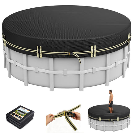 ZhenXingCheng 10 FT Round Pool Covers for Above Ground Pools, 500D Pool Solar Cover with Fast Tightening Ratchet, Stock Pool Tank Cover Ideal for Waterproof Dustproof Windproof